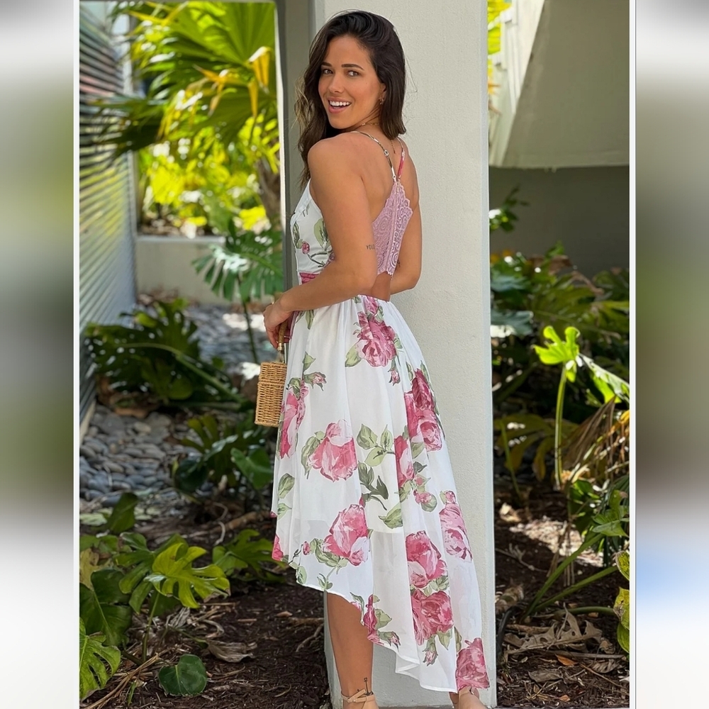 Floral White and Pink Dress